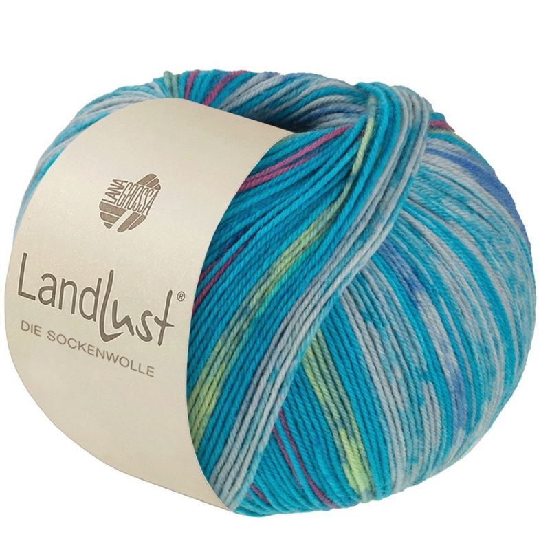 Lana Grossa Landlust Die Sockenwolle 612 Blu turchese/Grigio chiaro/Blu/Azzurro/Verde tenue/Rosa giglio