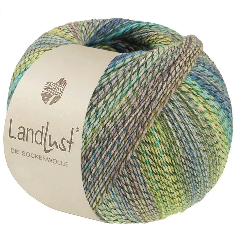 Lana Grossa Landlust Die Sockenwolle 221 Lime/Oliva chiaro/Oliva scuro/Grigio chiaro/Azzurro/Turchese/Giada/Blu