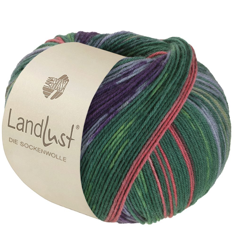 Lana Grossa Landlust Die Sockenwolle 613 Grigio/Verde scuro/Verde chiaro/Garofano/Lilla blu/Viola scuro
