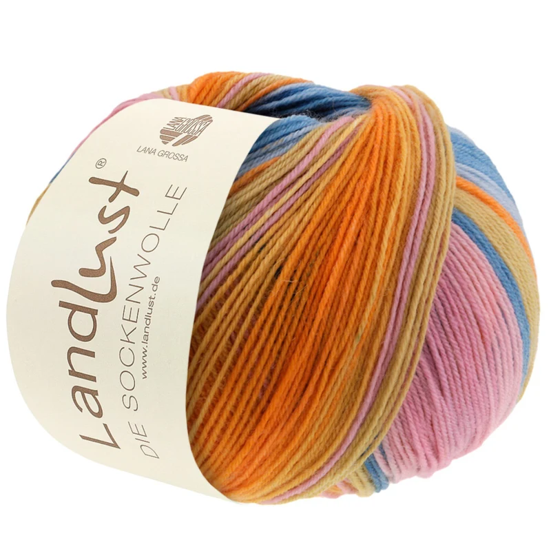 Lana Grossa Landlust Die Sockenwolle 129 Rosa/Rosa antico/Erica/Verde giallo/Giallo/Arancione/Menta/Verde mare