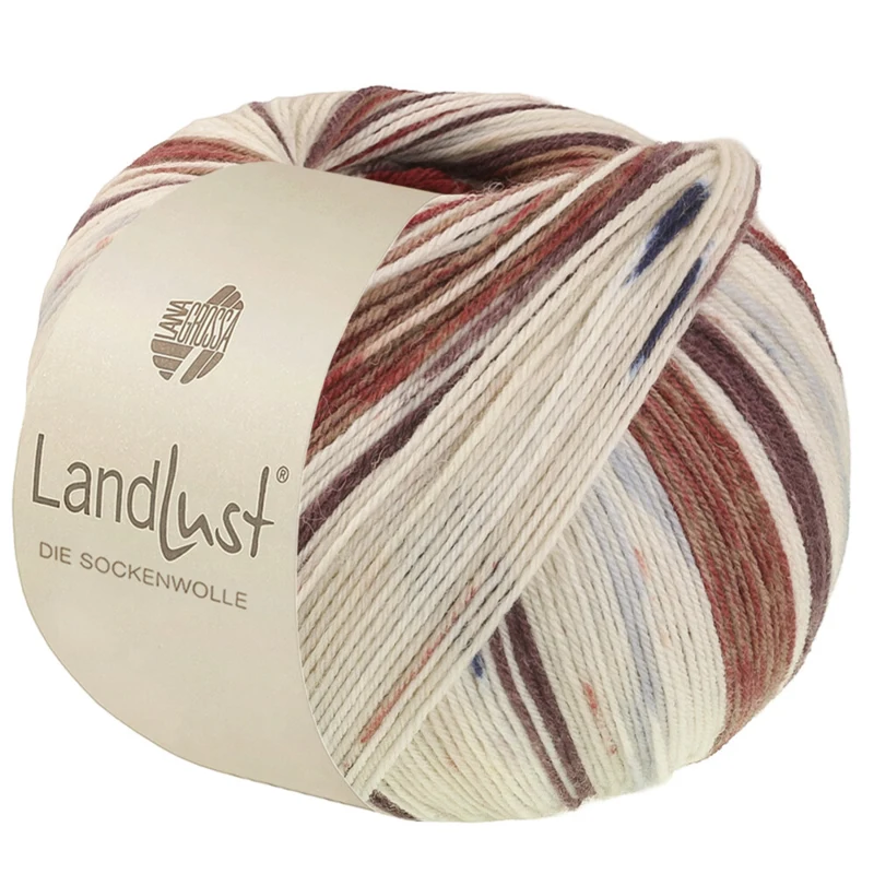 Lana Grossa Landlust Die Sockenwolle 726 Marrone nero/Marrone grigio/Ecrù/Beige chiaro/Blu notte/Rosso scuro/Grigio chiaro