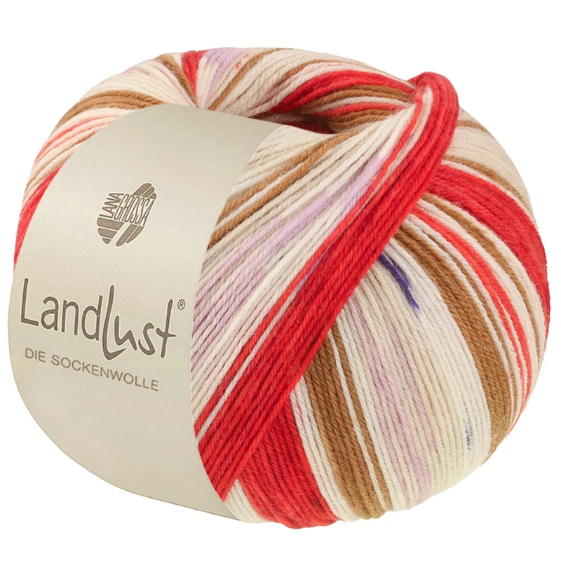 Lana Grossa Landlust Die Sockenwolle 725 Rosso oriente/Rosso fragola/Ecrù/Marrone/Rosa/Viola/Beige chiaro/Blu scuro