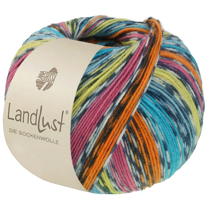 Lana Grossa Landlust Die Sockenwolle 825 Arancione/Rosa/Pistacchio/Blu turchese/Blu petrolio/Bianco sporco/Grigio scuro