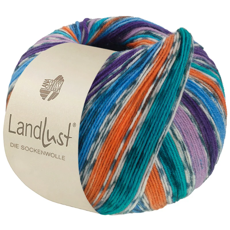 Lana Grossa Landlust Die Sockenwolle 821 Blu notte/Blu azzurro/Arancione/Verde mare/Viola/Violetto scuro/Bianco sporco/Petrolio
