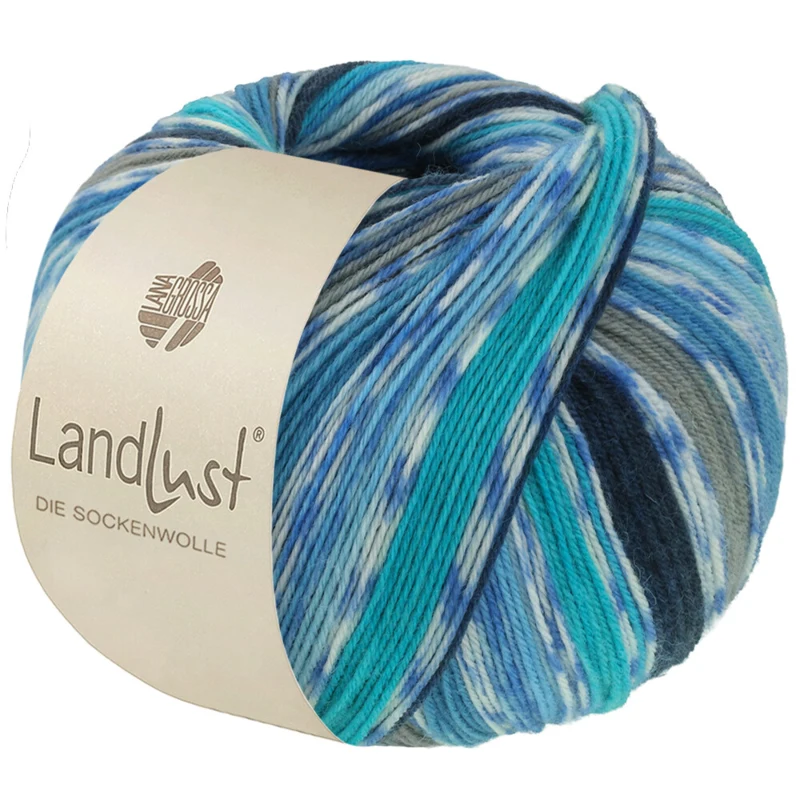 Lana Grossa Landlust Die Sockenwolle 823 Grigio scuro/Nero/Verde mare/Turchese/Blu reale/Blu petrolio/Bianco sporco/Blu