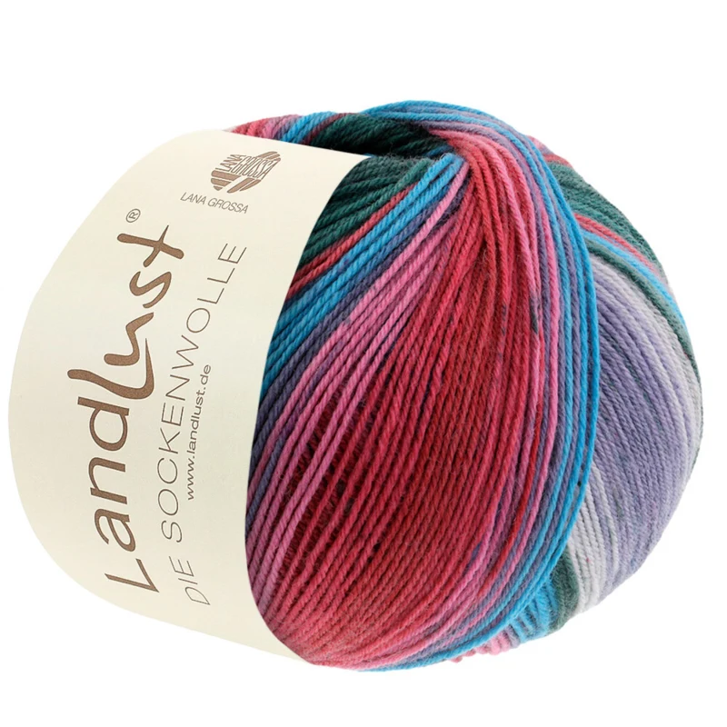Lana Grossa Landlust Die Sockenwolle 126 Grigio argento/Grigio chiaro/Grigio medio/Lampone/Rosso scuro/Turchese/Verde grigio/Verde scuro