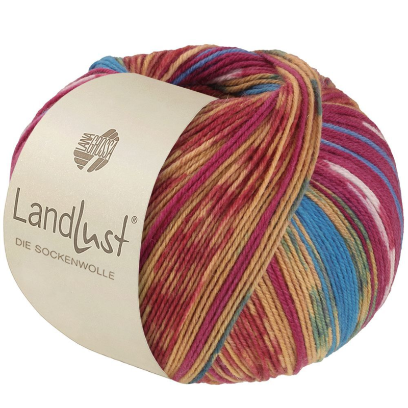 Lana Grossa Landlust Die Sockenwolle 615 Orchidea/Giallo zafferano/Rosso chiaro/Bianco/Blu cielo