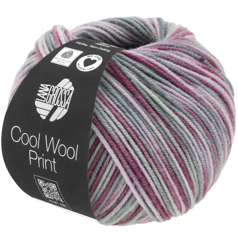 Lana Grossa Cool Wool Print 815 Viola antico/Rosa antico/Grigio chiaro/Grigio medio