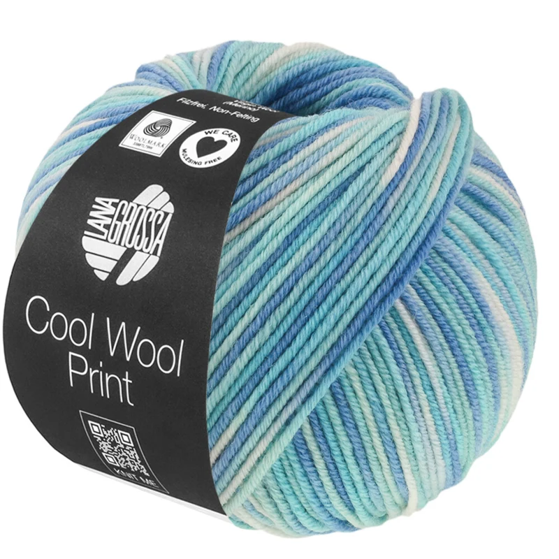 Lana Grossa Cool Wool Print 844 Turchese/Azzurro chiaro/Blu azzurro/Bianco sporco