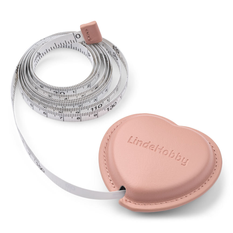 LindeHobby Metro a Nastro Retrattile, PU-Pelle, Cuore, 150 cm Rosa