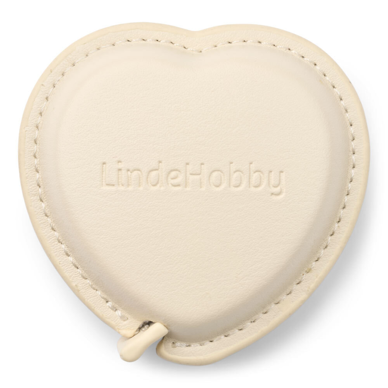 LindeHobby Metro a Nastro Retrattile, PU-Pelle, Cuore, 150 cm Bianco sporco