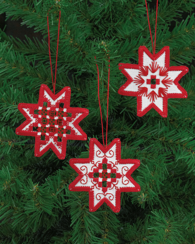 Kit per Ricamo Hardanger stella rossa x 3 7,5 x 7 cm