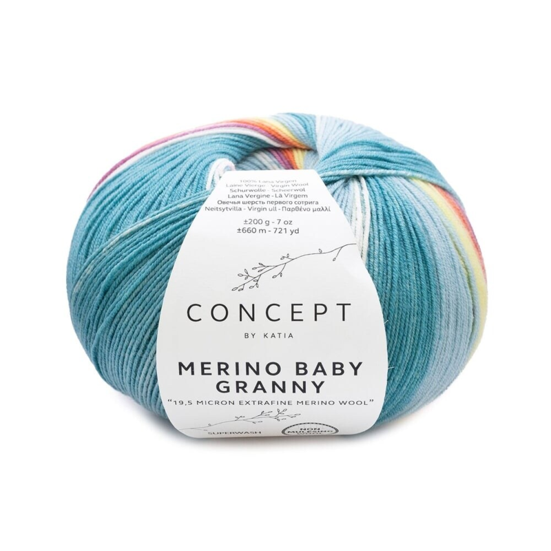 Katia Concept Merino Baby Granny 503 Verde pastello-blu pastello-giallo pastello