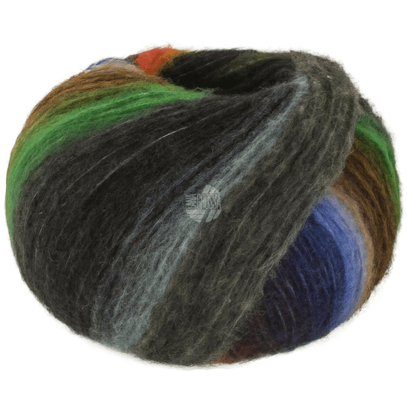 Lana Grossa Bomba 04 Ruggine/petrolio scuro/-oliva/bianco-/verde grigiastro/viola/mora/giallogrigio