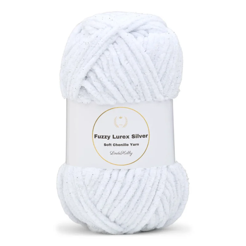 LindeHobby Fuzzy Chenille Silver Lurex 01 Bianco