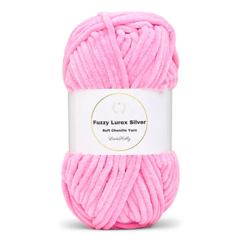 LindeHobby Fuzzy Chenille Silver Lurex 48 Rosa neon chiaro