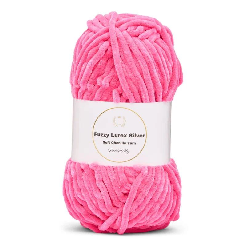 LindeHobby Fuzzy Chenille Silver Lurex 49 Rosa neon