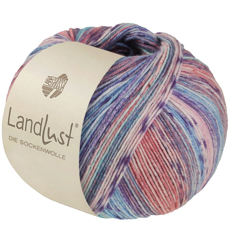 Lana Grossa Landlust die Sockenwolle Seide 334 Turchese/Blu cielo/Viola/Rosa/Salmone/Grigio-/Rosa chiaro a righe