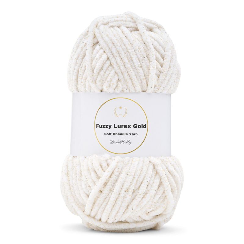 LindeHobby Fuzzy Chenille Gold Lurex 01 Bianco