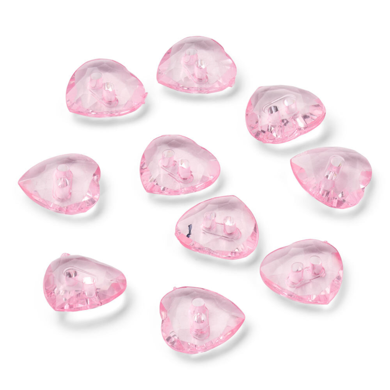 LindeHobby Bottoni Cristallo, Cuore, Rosa, 12 mm, 10 pcs