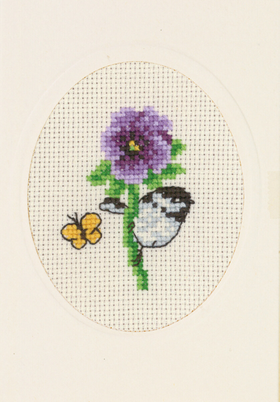 Kit Ricamo Biglietto Fiorito Viole del Pensiero 9 x 13 cm