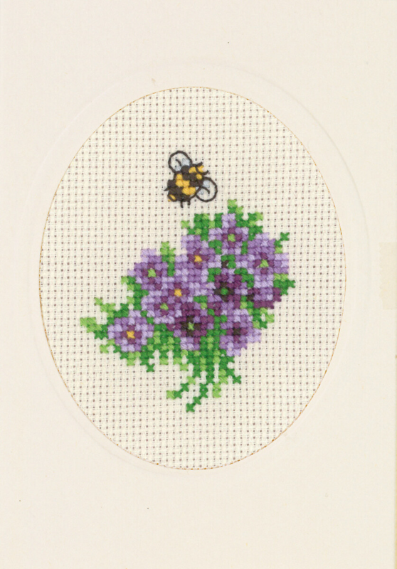Kit Ricamo Biglietto Fiori Viole 9 x 13 cm