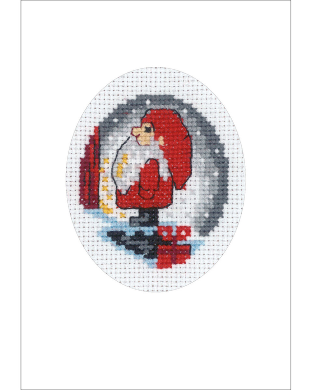 Kit Ricamo Elfo sulle scale biglietto di Natale 9 x 13 cm