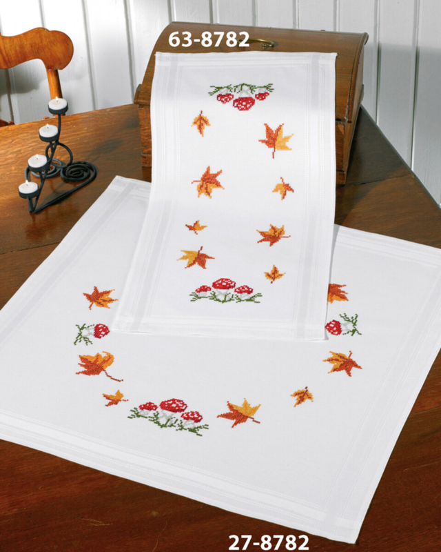 Kit di ricamo Funghi e foglie 80 x 80 cm