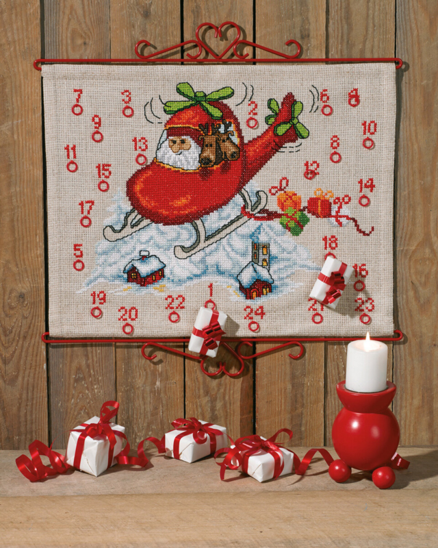 Kit Ricamo Babbo Natale in elicottero 50 x 38 cm