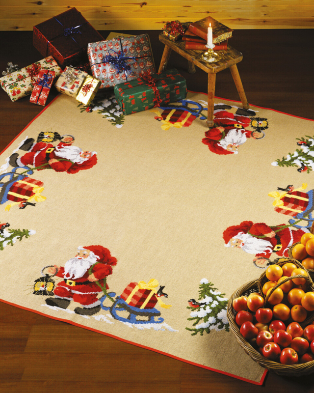 Kit Ricamo Babbo Natale con slitta dei regali 170 x 170 cm