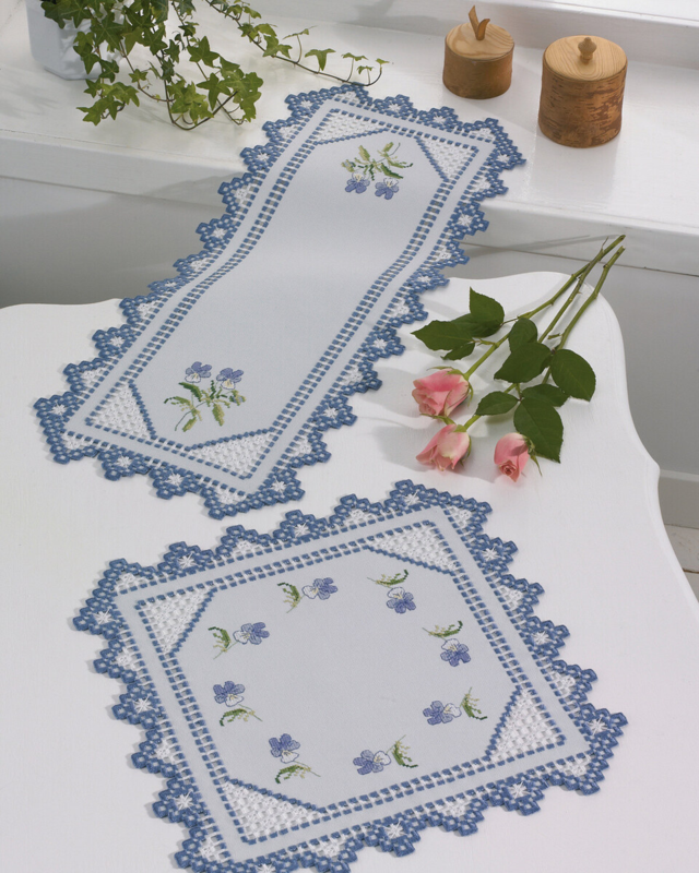 Kit Ricamo Hardanger viola blu 28 x 68 cm