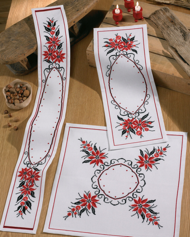 Kit Ricamo Stelle di Natale Rosse 26 x 67 cm