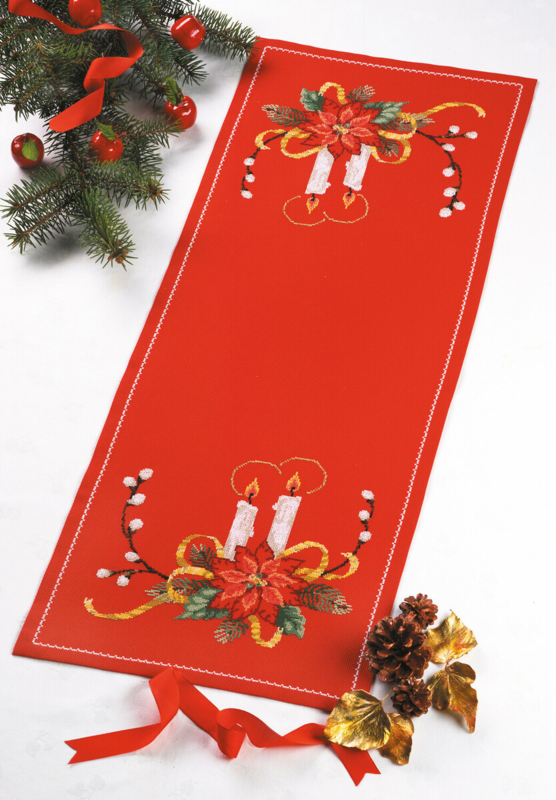 Kit Ricamo Stella di Natale su rosso 35 x 91 cm