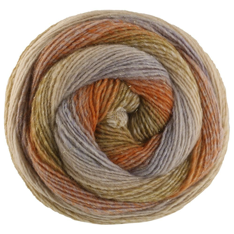 Lana Grossa Gomitolo Gala 4028 Sabbia/beige grigiastro/ruggine/arancione/arancio verde/kaki/verde canna/beige chiaro