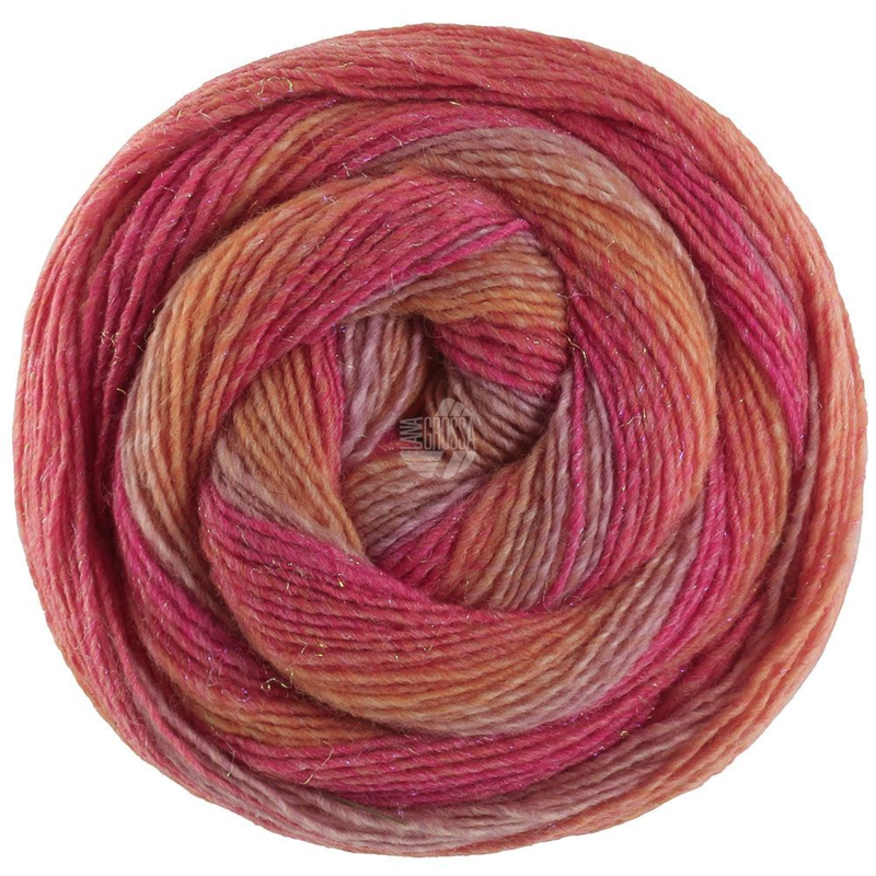 Lana Grossa Gomitolo Gala 4032 Viola grigiastro/rosa/rosso pomodoro/giallo aranciato