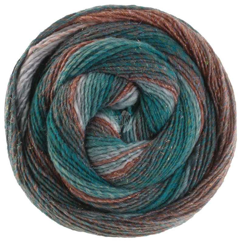 Lana Grossa Gomitolo Gala 4036 Marrone/petrolio/verde mare/verde grigiastro/grigio chiaro