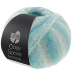Lana Grossa Cosy Socks Soft Stripes 110 Grigio chiaro/menta/turchese menta/turchese/petrolio chiaro