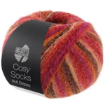 Lana Grossa Cosy Socks Multi Stripes 159 Rosso/fucsia/arancione/marrone scuro/salmone