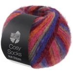 Lana Grossa Cosy Socks Multi Stripes 156 Blu violetto/rosso vino/zucca/rosa/verde grigio