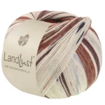 Lana Grossa Landlust Die Sockenwolle 726 Marrone nero/Marrone grigio/Ecrù/Beige chiaro/Blu notte/Rosso scuro/Grigio chiaro