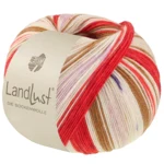 Lana Grossa Landlust Die Sockenwolle 725 Rosso oriente/Rosso fragola/Ecrù/Marrone/Rosa/Viola/Beige chiaro/Blu scuro