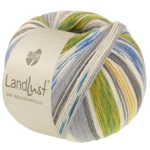 Lana Grossa Landlust Die Sockenwolle 724 Verde mela/Giallo senape/Ecrù/Grigio chiaro/Grigio medio/Blu denim