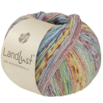 Lana Grossa Landlust die Sockenwolle Seide 331 Verde chiaro/-blu/Terracotta/Vaniglia/Ecru/Rosa antico/Grigio chiaro a righe
