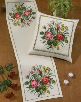 Kit per Ricamo Rose Rosa e Rosse 43 x 43 cm