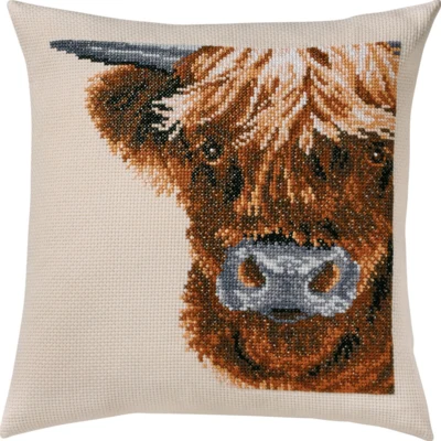 Kit da Ricamo Mucca Highland Scozzese 40x40 cm