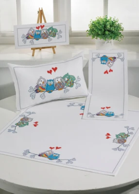 Kit per ricamo Gufi su ramo 35 x 15 cm