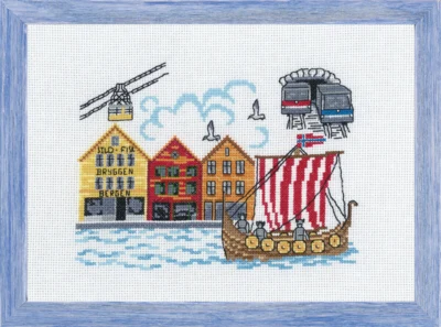 Kit per ricamo Bryggen Bergen R5386 28 x 20 cm