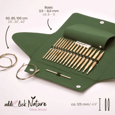 Addi Click Nature Set di bastoncini rotondi oliva