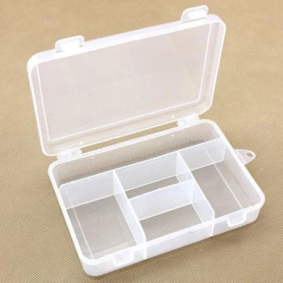 Scatola in plastica con coperchio, trasparente, 14x10 cm, 5 scomparti