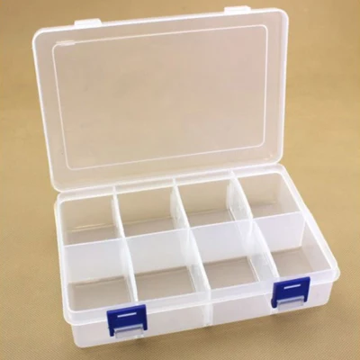 Scatola in plastica con coperchio, trasparente, 20x13,5 cm, 8 scomparti